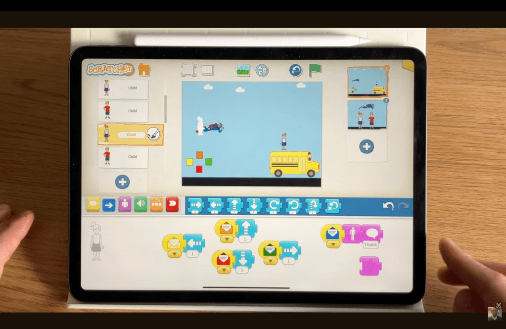 The rescue block code for the Pupil 1 character in the ScratchJr Superman Game Project.